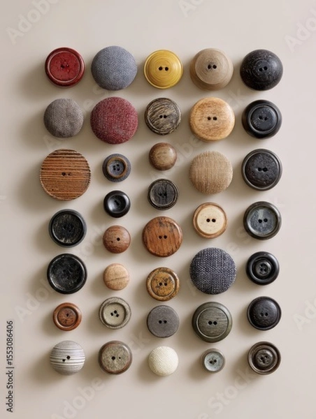 Fototapeta Assorted round buttons arranged in a grid pattern.