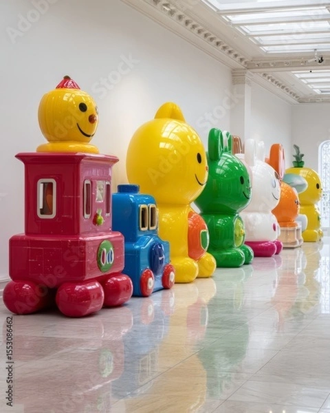 Fototapeta Colorful, large-scale figures arranged in a gallery.