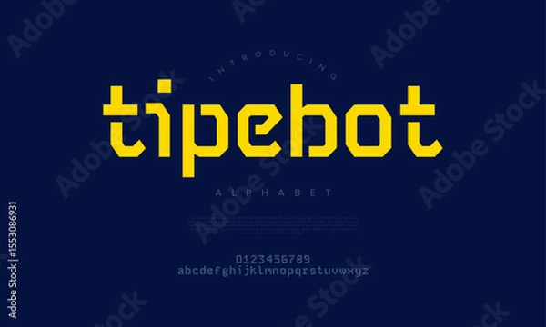 Fototapeta Pixel-inspired modular font with robotic and tech aesthetics, great for digital and gaming themes