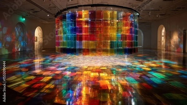 Fototapeta Colorful, translucent, architectural installation within a gallery space.