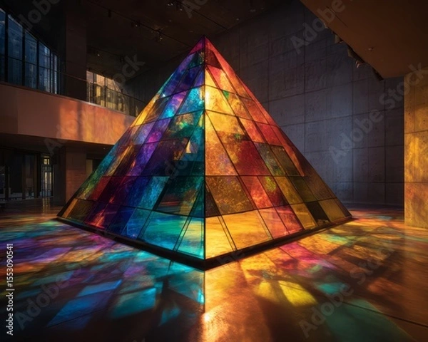 Fototapeta Colorful pyramid structure of stained glass.