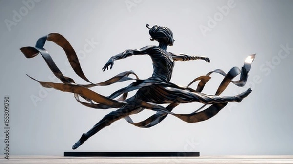 Fototapeta A bronze-toned, abstract sculpture of a leaping figure.