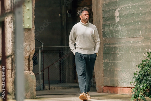 Obraz adult man visiting or traveling walking in ancient monument