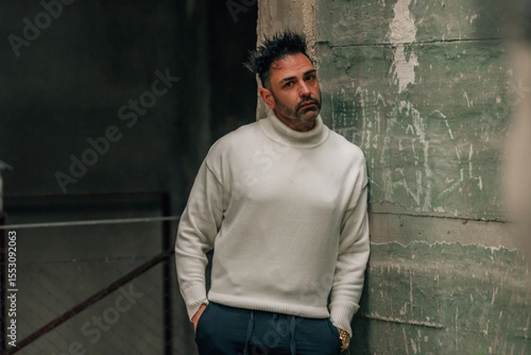 Obraz adult man visiting or traveling walking in ancient monument