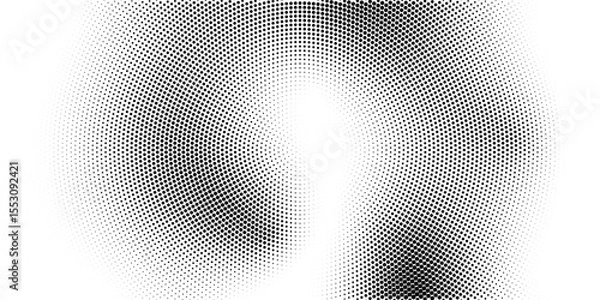 Fototapeta Abstract radial halftone gradient texture. Vector concentric dotted grunge background for poster, overlay, cover, card. Pixelated retro backdrop