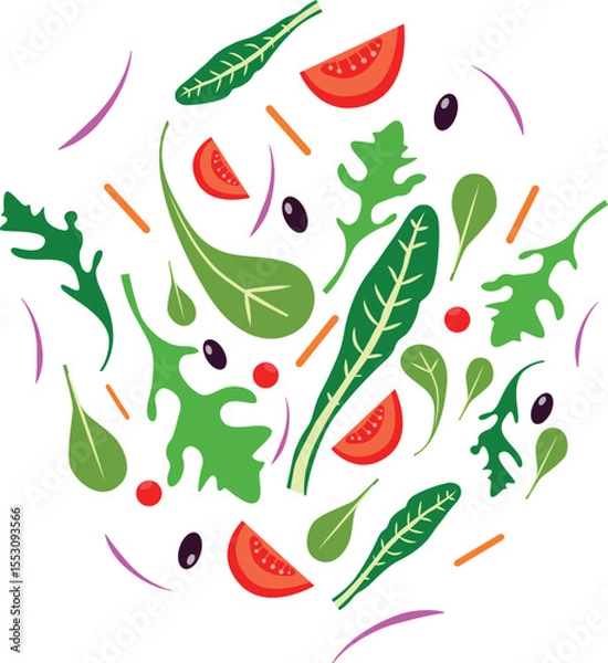 Obraz Vector illustration of a fresh mixed salad with colorful vegetables. Healthy and vibrant design, perfect for food blogs, menus, nutrition articles, and healthy lifestyle projects.