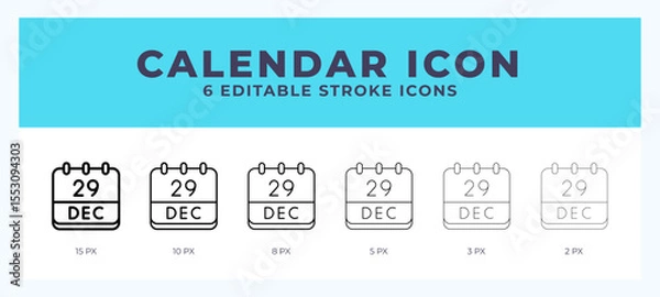 Fototapeta Calendar december line icon symbol. Logo. Icon vector illustration with editable stroke.