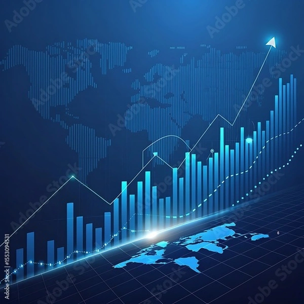 Obraz Futuristic Financial Growth Graph on Dark Blue Background Global Market and Data Analytics Concept. Ai Gen