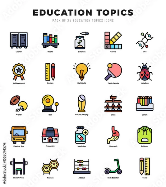 Fototapeta Education Topics Lineal Color icons collection. Lineal Color icons pack. Vector illustration