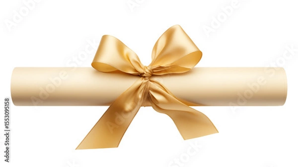 Obraz Diploma scroll tied with a golden satin ribbon is on a transparent background