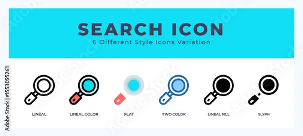 Fototapeta Search icon symbol set. outline. glyph black. flat color and filled line color.