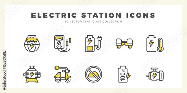 Fototapeta 10 Electric Station Two Color icons pack. vector illustration.