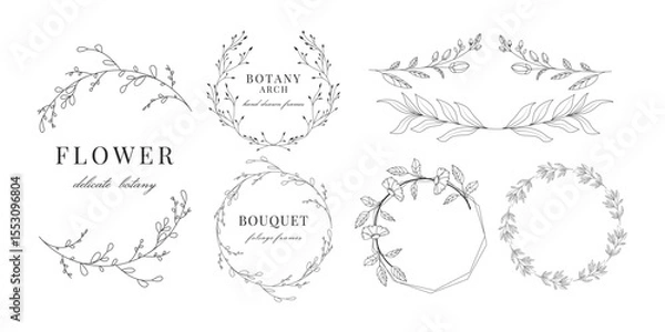 Fototapeta Rustic frames set. Borders for invitations. Botany and floral. Hand drawn whimsical and doodle collection. Leaves elements. Wreath wedding. Round and circles. Bouquets. Spring and summer