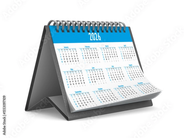 Fototapeta 2026 year calendar on white background. Isolated 3D illustration