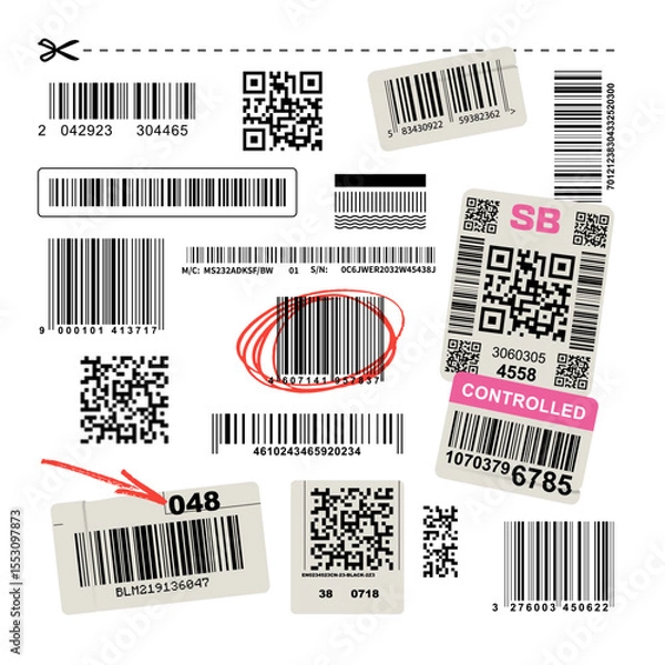 Obraz Fictional Barcodes and QR Codes Vector Set
