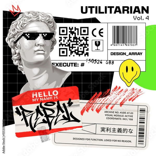 Obraz Digital Punk Collage with Packaging and Graffiti Elements