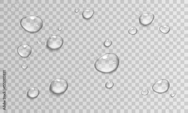 Fototapeta Vector Water Drops on Transparent Background. Realistic Raindrop Condensation. Stock royalty free