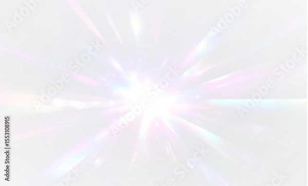 Fototapeta Bright flare overlay png. Rainbow light refraction with diamond glow, lens flash, and glittering prism. Transparent background for design filter, jewelry, or fantasy decoration.

