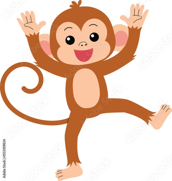 Obraz playful monkey dancing, funny monkey cartoon character illustration