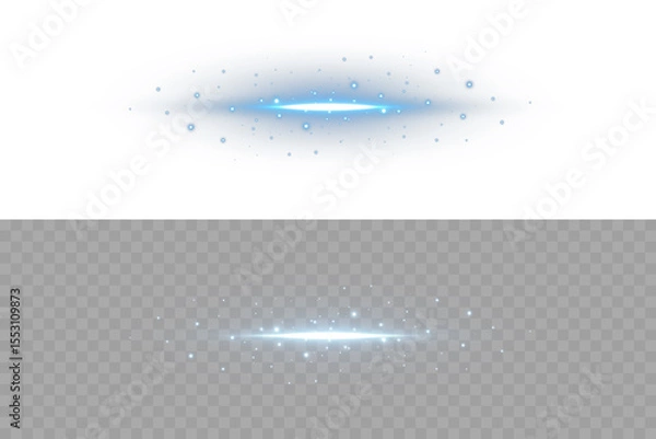 Fototapeta Light effect with glowing blue stripe and sparkle beam on transparent background. Suitable for video effects, motion graphics, or luxury neon-themed digital presentations.