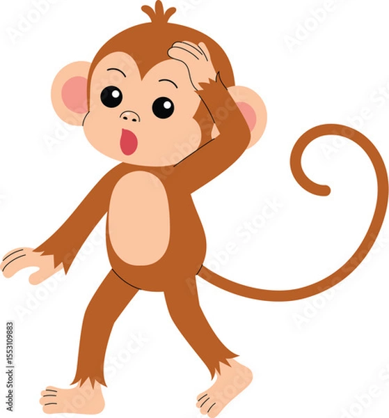Obraz playful monkey look around for find its friend, funny monkey cartoon character illustration