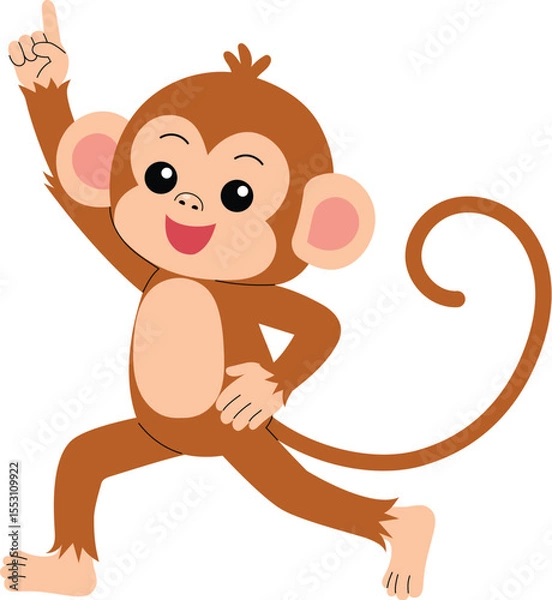 Obraz playful monkey pointing finger up, funny monkey cartoon character illustration