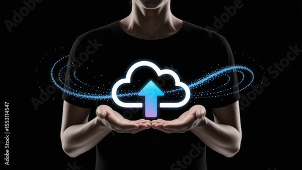 Fototapeta A hand holding a cloud, Concept of unlocking your potential, cloud-based data security
