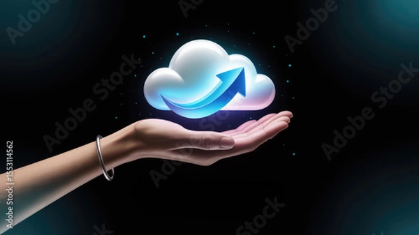 Fototapeta A hand holding a cloud, Concept of unlocking your potential, cloud-based data security