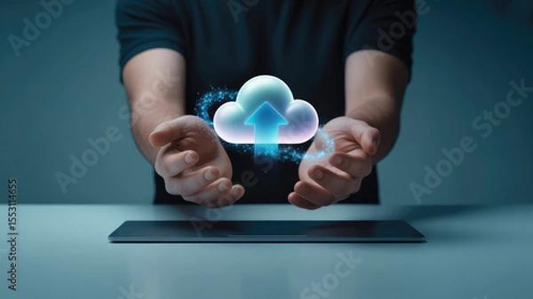 Fototapeta A hand holding a cloud, Concept of unlocking your potential, cloud-based data security
