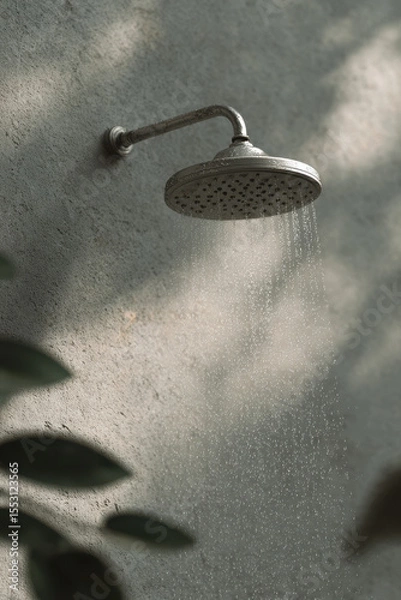 Obraz modern outdoor shower in minimalist spa area positioned on right side of frame