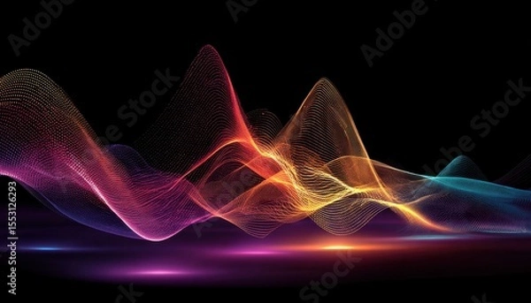 Fototapeta Abstract colorful wave patterns representing sound waves and energy flow in a dark background