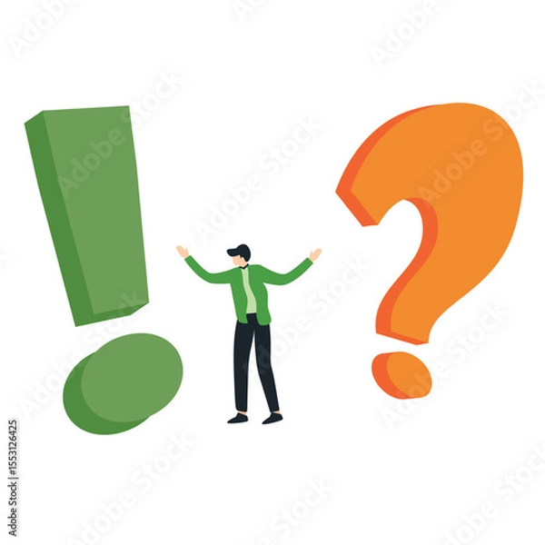 Fototapeta Businessman confused question mark and exclamation mark