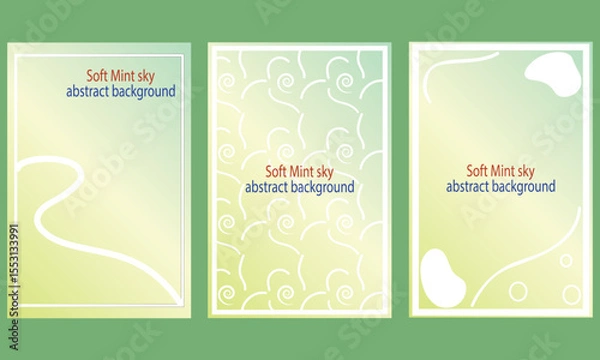 Fototapeta Collection Of Mint Sky Gradient Poster with Abstract Shape and White Frame – Minimal Pastel Art Background.