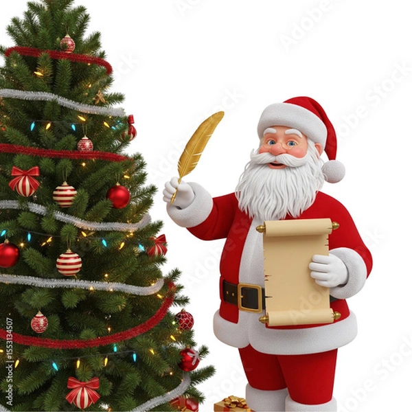 Fototapeta santa claus and christmas tree