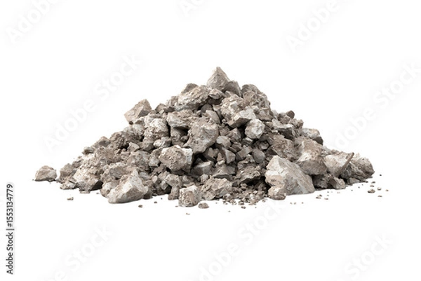 Obraz Pile of rubble and broken concrete isolated on white or transparent png