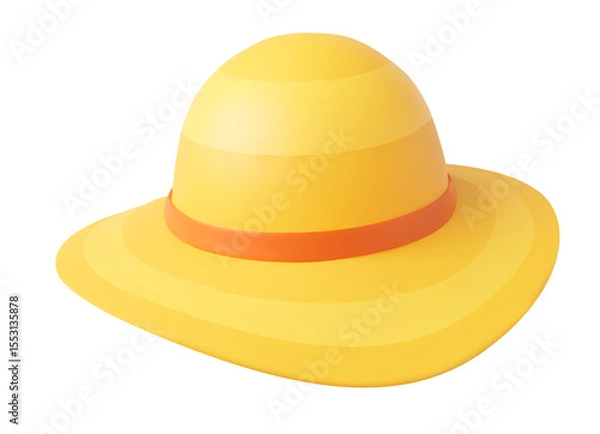Fototapeta 3d minimal yellow beach hat or garden hat, isolated on white background. Tourist hat icon in 3d vector. Vector illustration