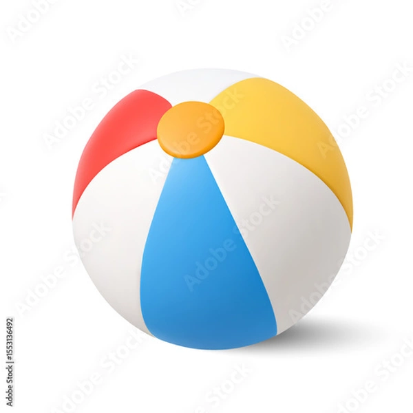 Fototapeta 3d beach ball, isolated on white background. Striped pool ball icon in 3d vector. Vector illustration