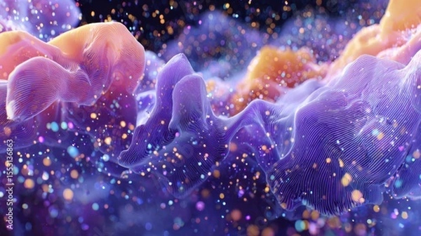 Fototapeta Abstract colorful waves of light and texture create a vibrant atmosphere with sparkling particles in space