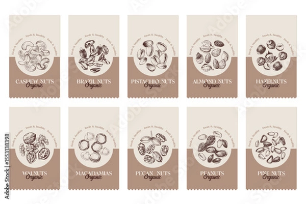 Fototapeta Organic nuts labels template vector