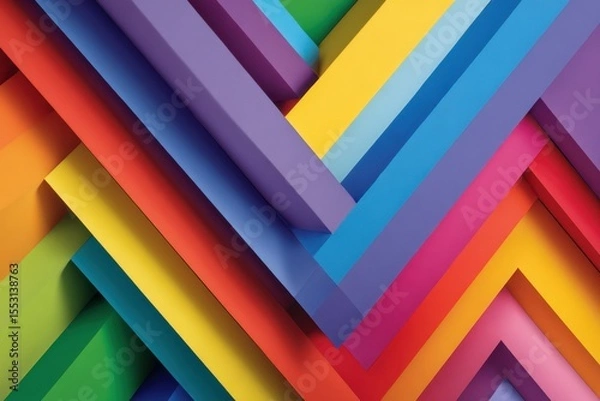 Fototapeta Colorful geometric abstract design featuring layered paper shapes in vibrant hues creating depth