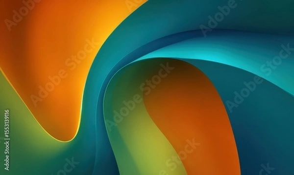 Fototapeta Abstract swirling patterns of vibrant orange, teal, and turquoise colors creating a dynamic flow