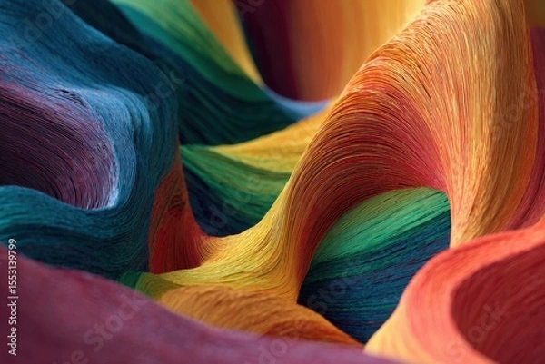 Fototapeta Vibrant abstract waves of colored fibers intertwining, creating a mesmerizing visual flow