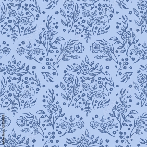 Fototapeta Damask floral hand drawn seamless pattern. simple meadow flower botanical texture for rustic textile