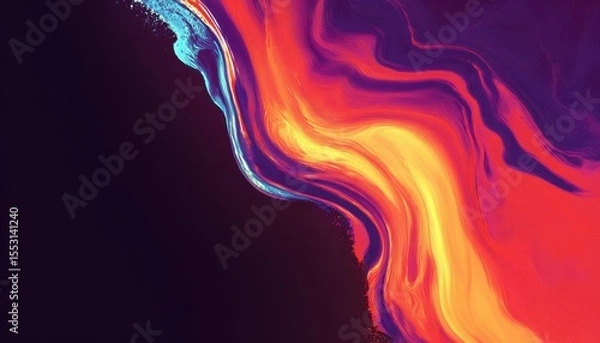 Fototapeta Vibrant Abstract Swirl of Orange and Blue Colors with Dark Background, Ideal for Artistic Use