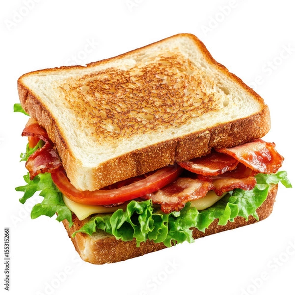 Fototapeta Toasted Bread Bacon Lettuce Tomato Cheese Sandwich Isolated on a transparent background image