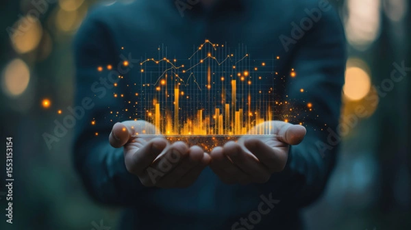 Fototapeta Successful business development with growth graph held by confident businessman strategist