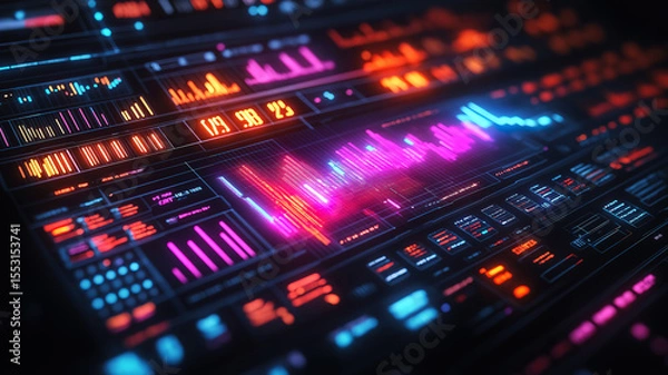 Fototapeta Digital stock options chart with growth graph shining on a sleek dark financial background
