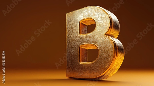 Fototapeta Digital mining and blockchain technology illustrated by golden coin with letter B icon