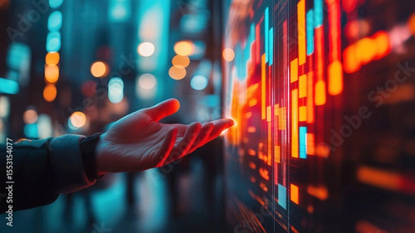 Fototapeta Businessman holding virtual graph showing profits from stock market investment and finance