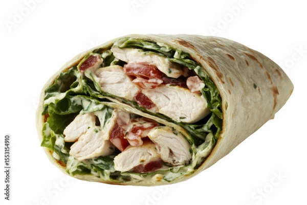 Fototapeta Chicken Caesar Wrap with Creamy Dressing Lettuce and Tomatoes isolated on a transparent background image